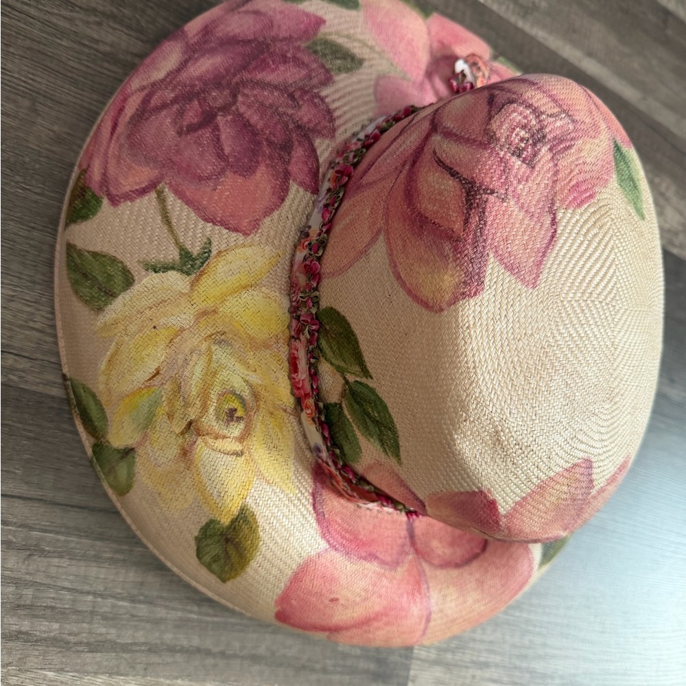 Vintage Louis and Green Hat Floral Pink Yellow Women's Hat EUC Kentucky Derby - Picture 3 of 6